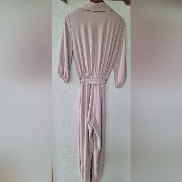 Fraiche by J Tie Balloon Jumpsuit Collared 3/4 Sleeve Taupe Womens Size S - Picture 9 of 9